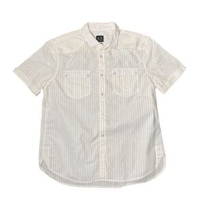 Armani Exchange Men's Button Up Short Sleeve White Tan Striped Size Large